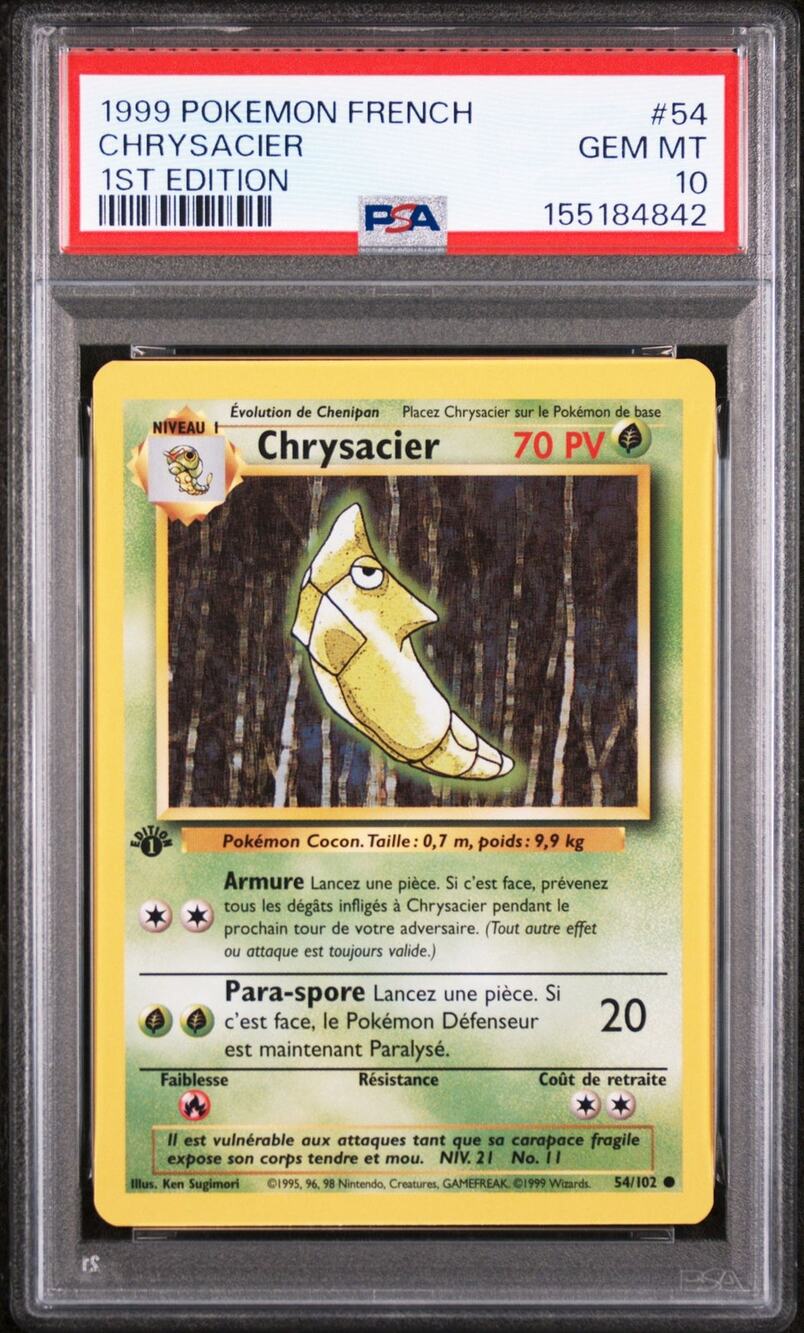 PSA 10 GEM MINT Metapod (Chrysacier) 1st Edition 56/102 1999 French Base Set